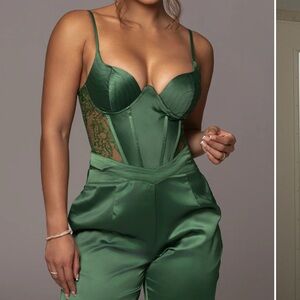 JLUXLABEL Green Incomparable Lace Bodysuit XS